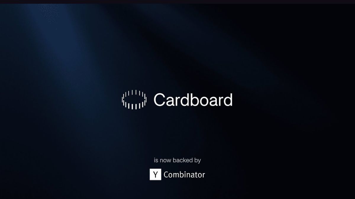 Cardboard logo on a dark gradient background with text reading “Cardboard is now backed by Y Combinator.”