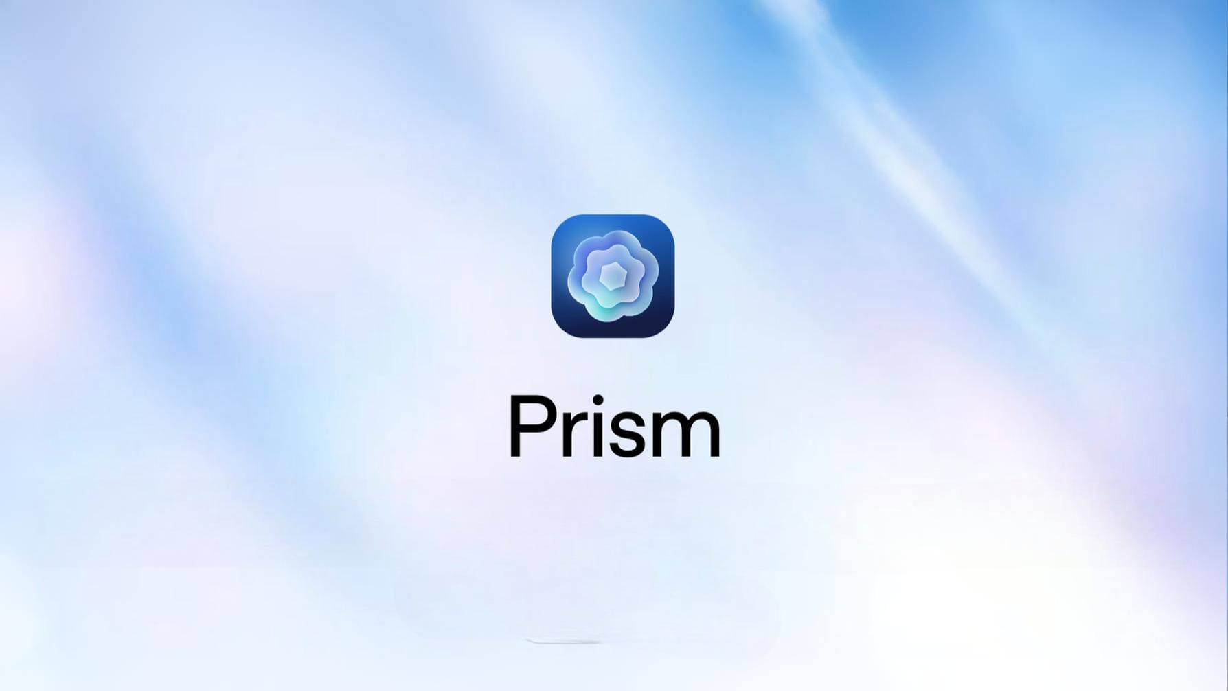 App icon with a floral design on a blue-purple gradient background. Below, the text reads "Prism" in bold letters. Sky-like backdrop.