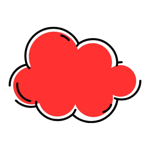 A red, cloud-shaped abstract graphic with a thick black outline and small curved accent lines, set against a transparent background
